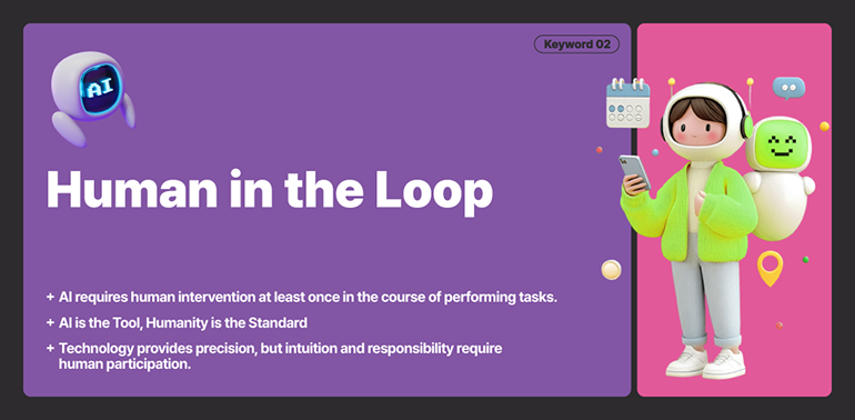 Human in the Loop Human in the Loop AI requires human intervention at least once in the course of performing tasks. AI is the Tool, Humanity is the Standard Technology provides precision, but intuition and responsibility require human participation.